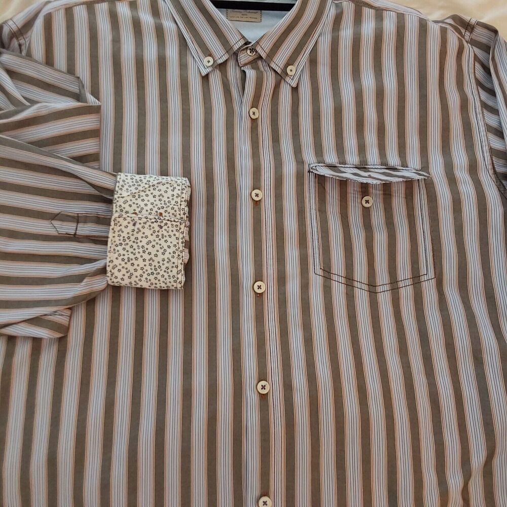 Tommy Bahama Jeans Shirt Mens 2XL Stripped Flip Cuff Preppy Long Sleeve Button